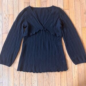 MAGASCHONI Cashmere Knit Crochet Sweater Medium Black Whimsigoth‎ Dark Fairy